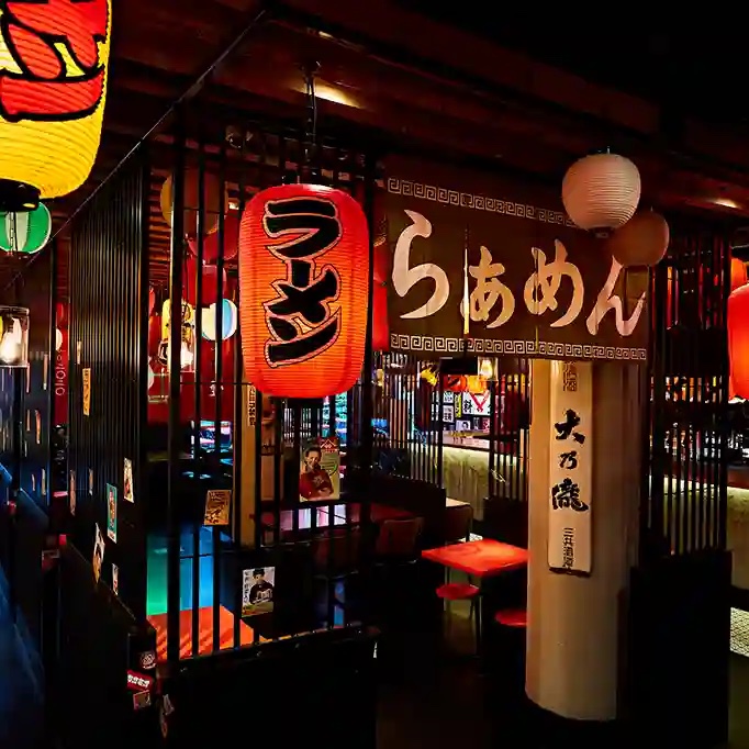 Lanterns and tables at Heddon Yokocho